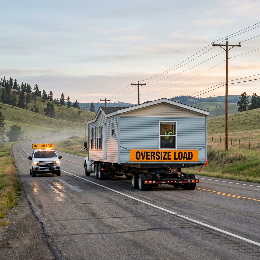 Mobile home being transported